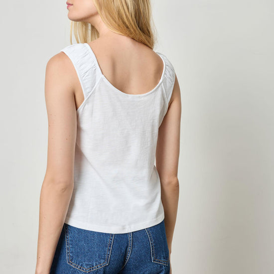 Shirred Strap Tank Womens Top White A2