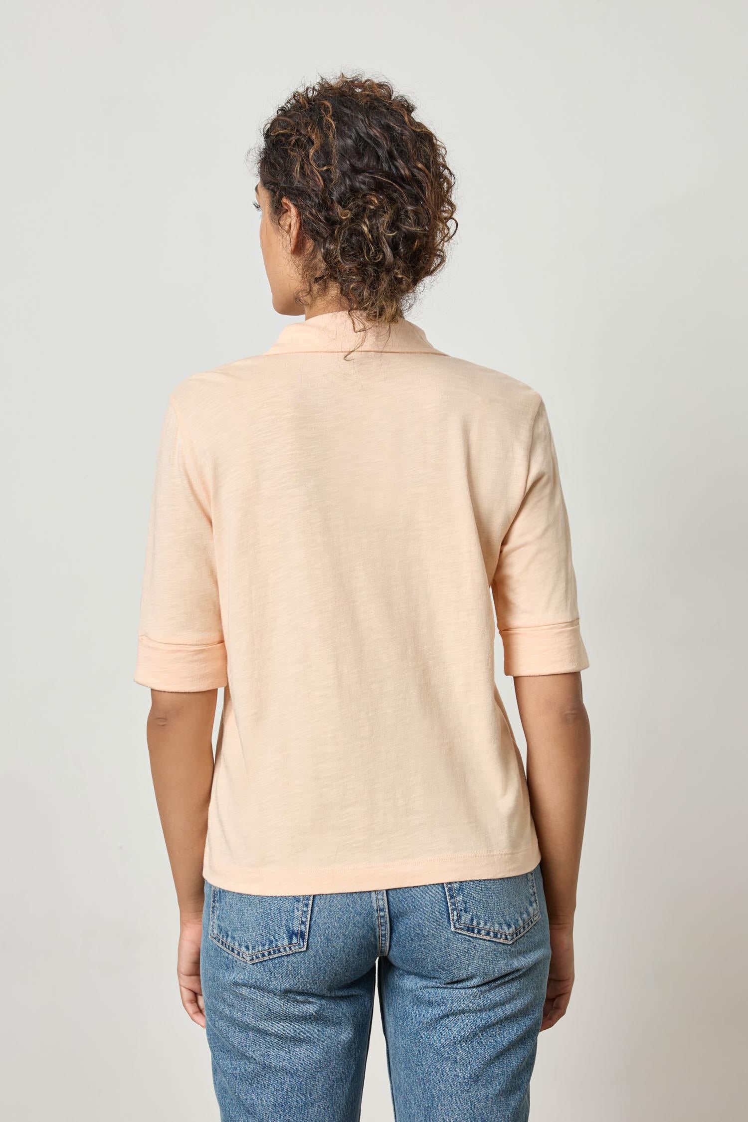 Elbow Sleeve Collared Tee Womens Top Cantaloupe A2