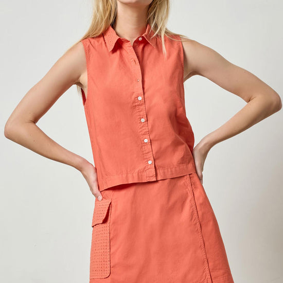 Eyelet Collar Sleeveless Shirt Womens Top Terracotta A1
