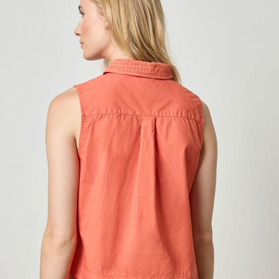 Eyelet Collar Sleeveless Shirt Womens Top Terracotta A2