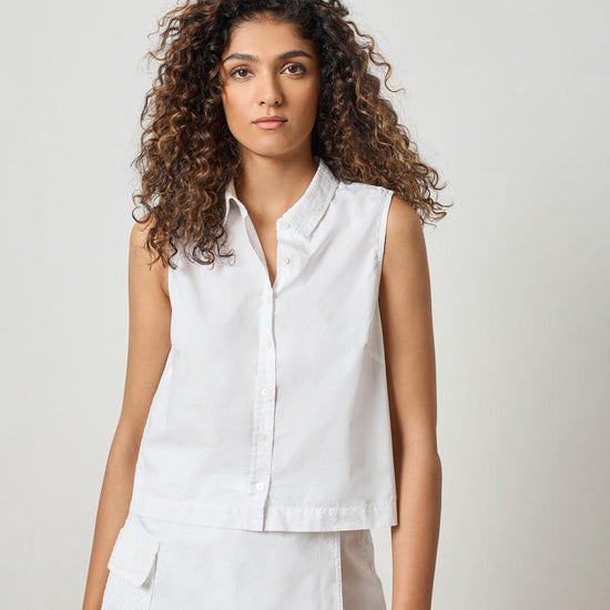 Eyelet Collar Sleeveless Shirt Womens Top White A1
