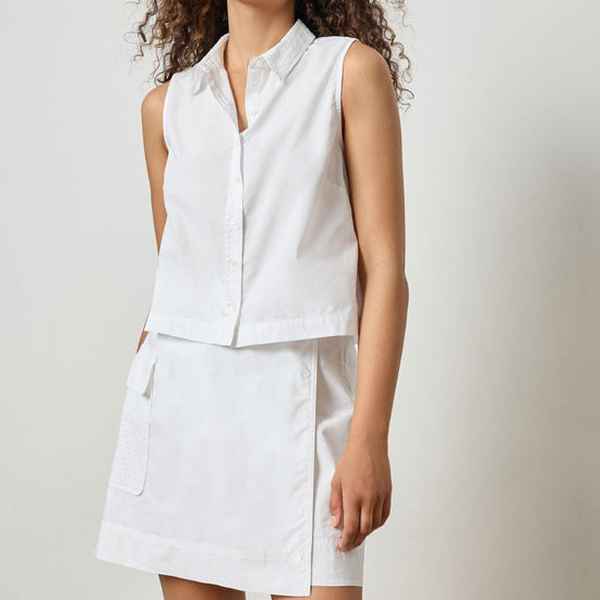 Eyelet Collar Sleeveless Shirt Womens Top White A2
