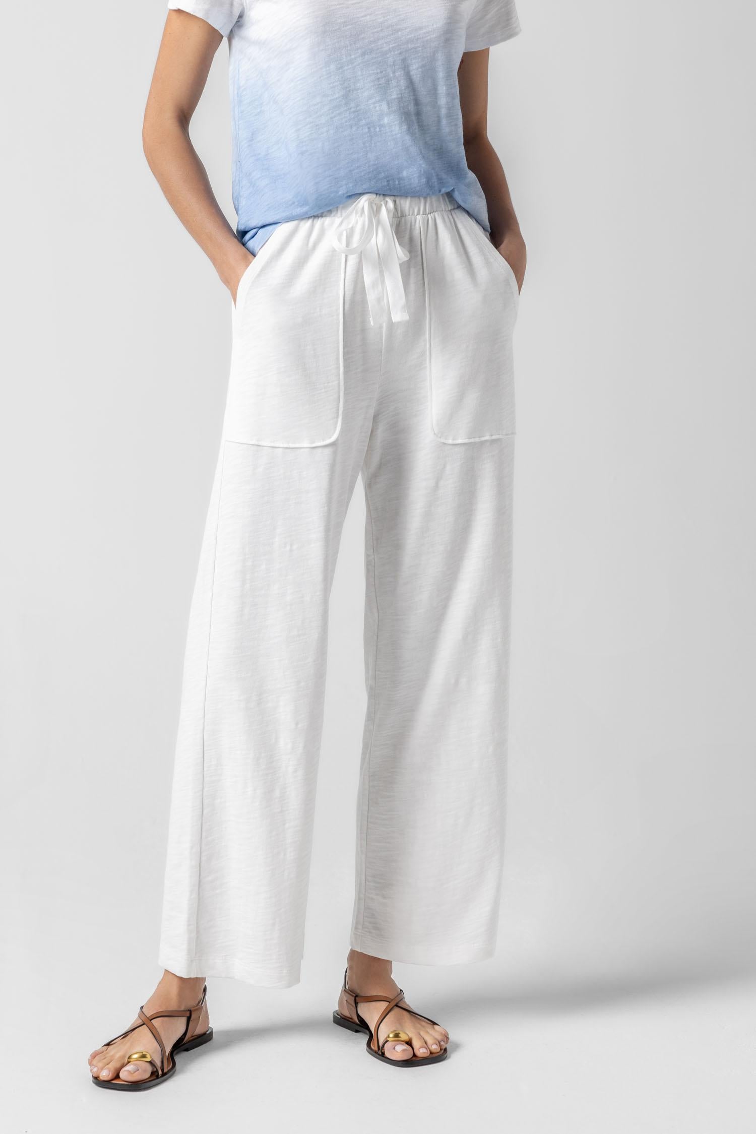 Knit Drawstring Pant in color White Image A1