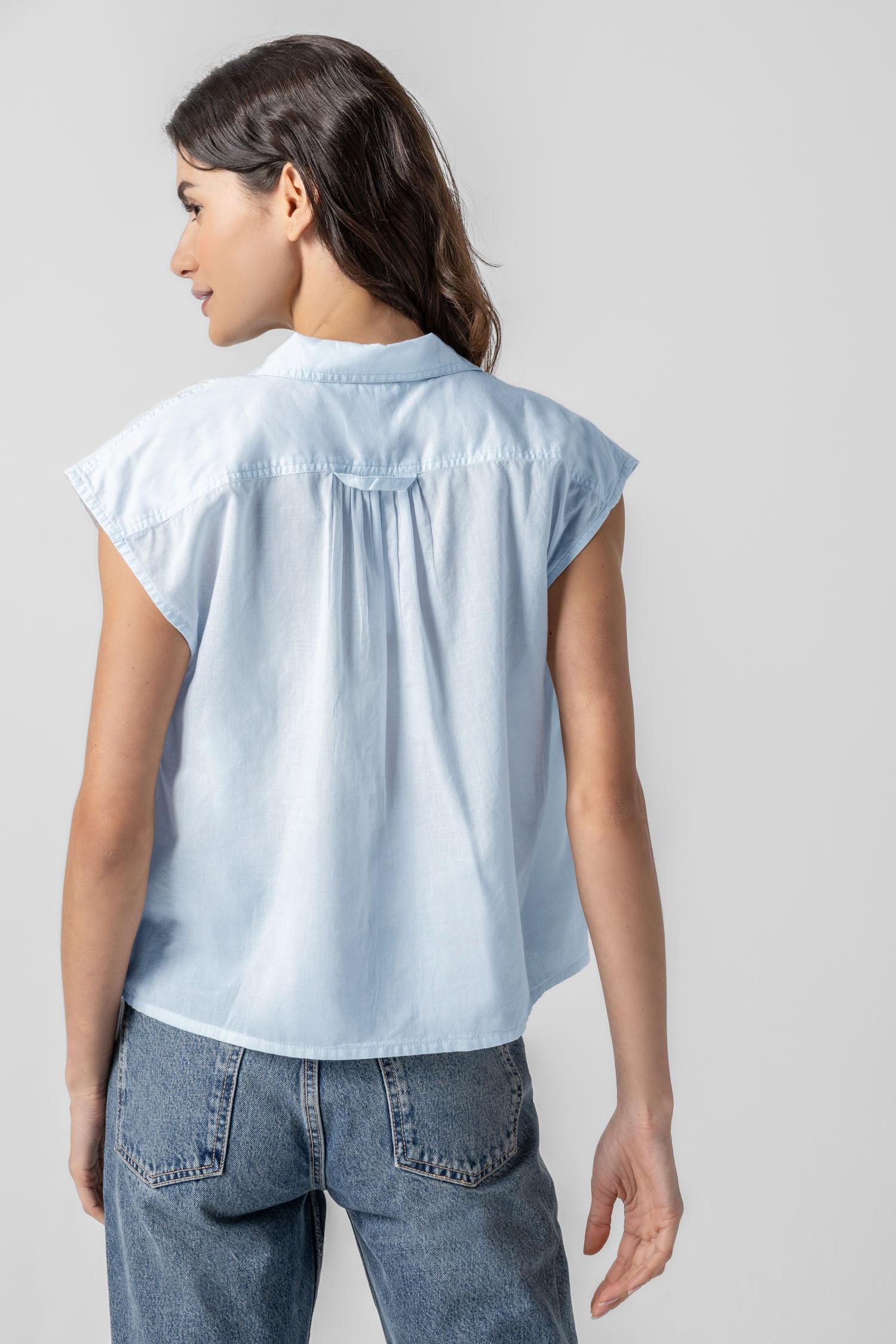 Short Sleeve Button Down Womens Top Bluewash A2