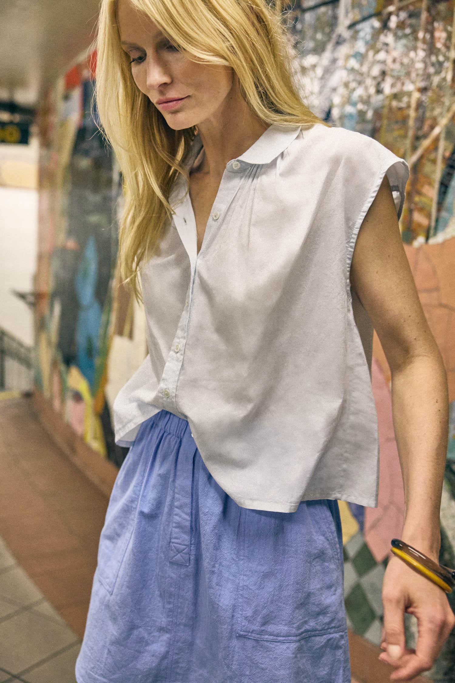 Short Sleeve Button Down Womens Top Bluewash C1