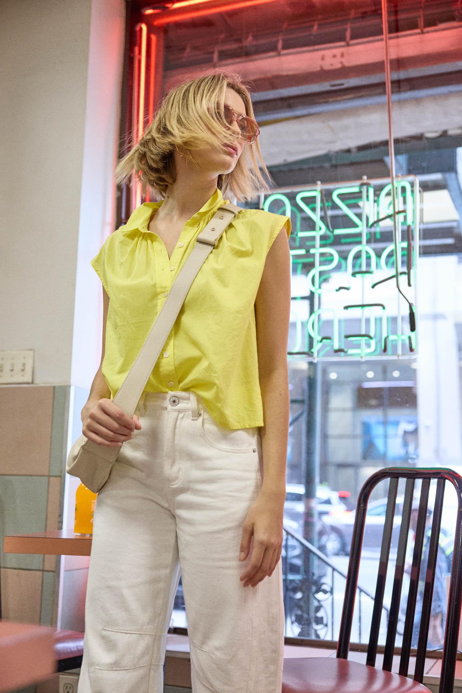 Short Sleeve Button Down Womens Top Lemon C2