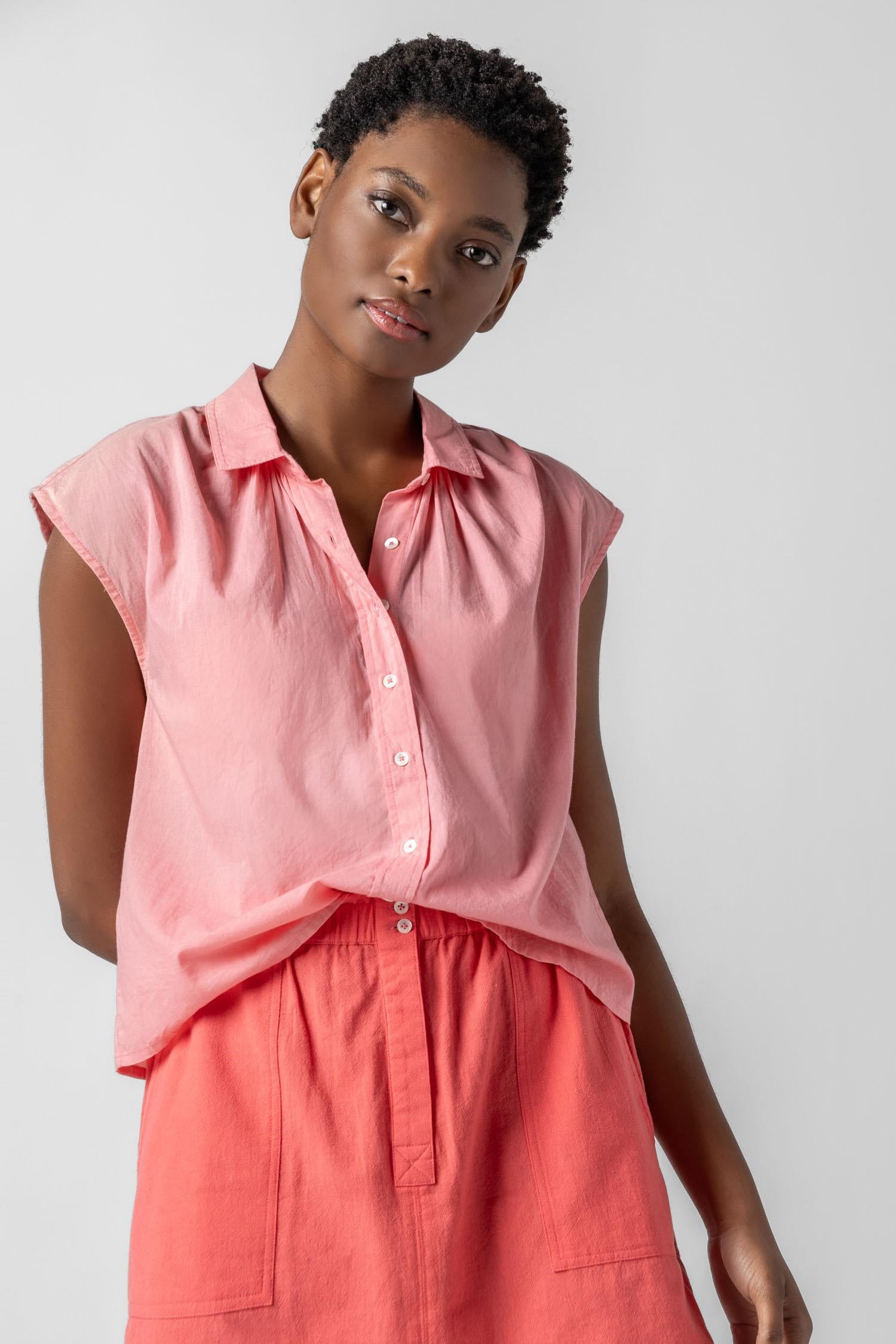 Short Sleeve Button Down Womens Top Shell A1