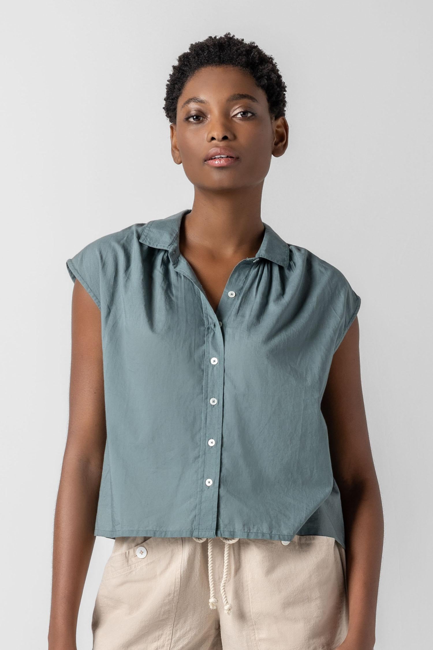 Short Sleeve Button Down Womens Top Vine A1