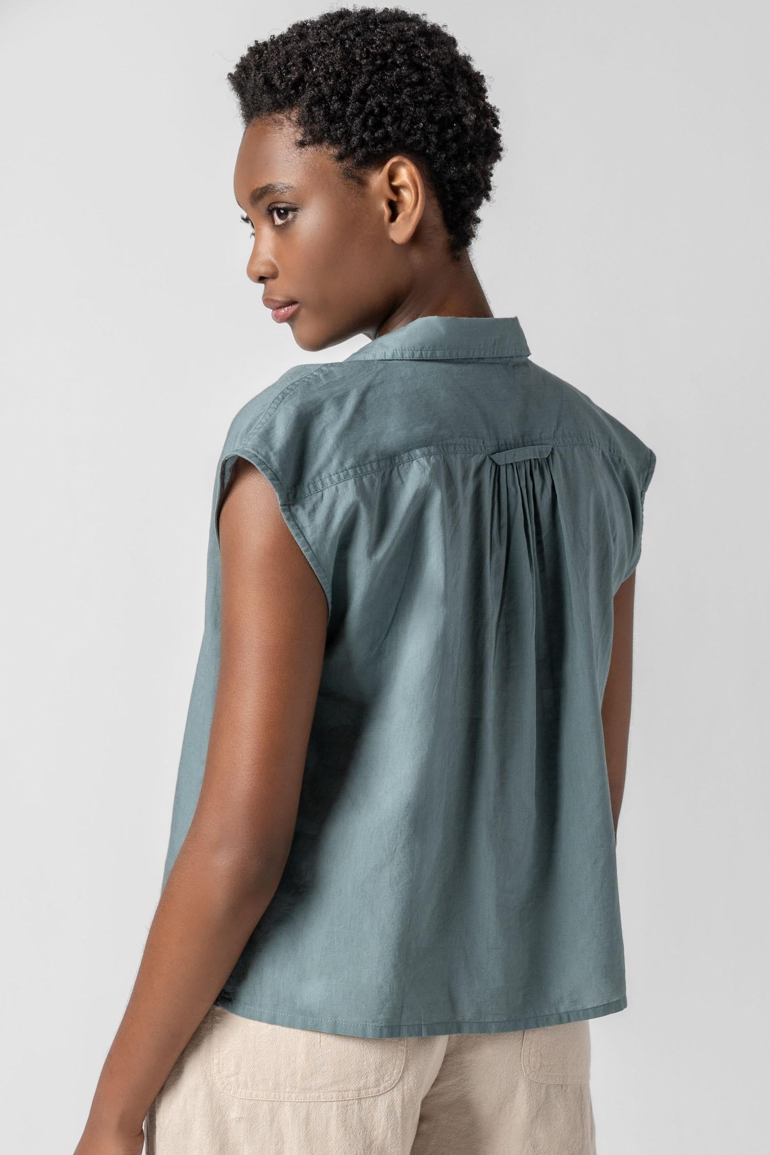 Short Sleeve Button Down Womens Top Vine A2
