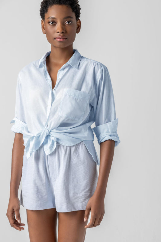 Relaxed Long Sleeve Button Down Womens Top Bluewash A1