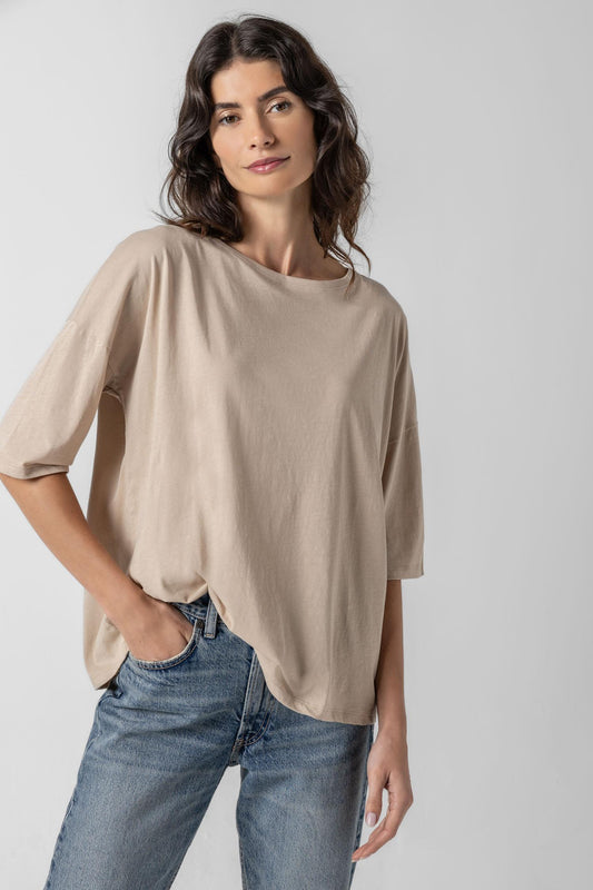 Oversized Boyfriend Tee Womens Top Flax A1