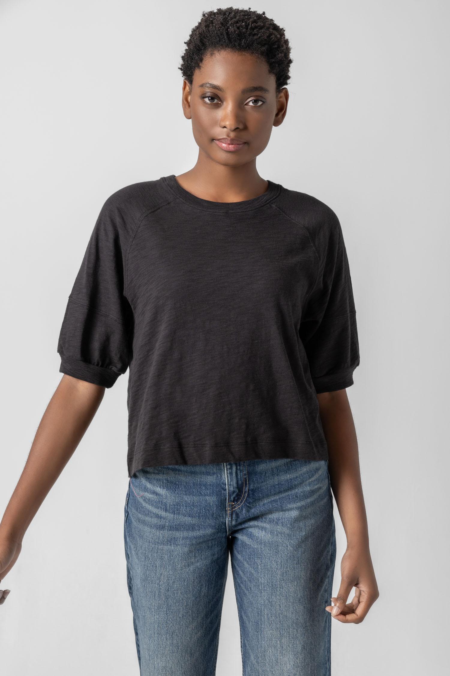 Raglan Sweatshirt Tee Womens Top Black A1