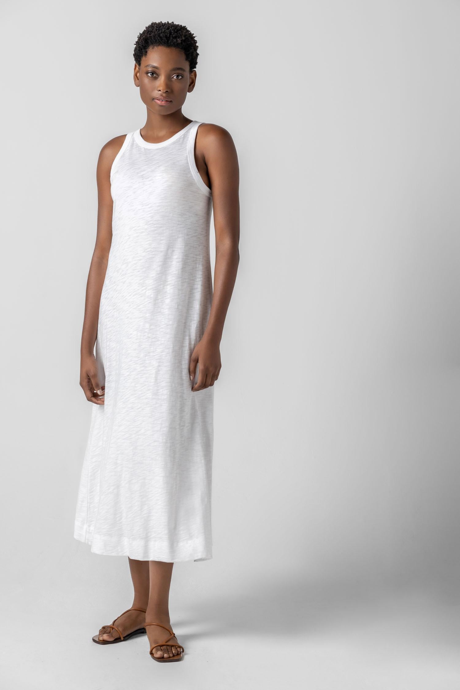 Jewel Neck Tank Dress Womens Dress White A1