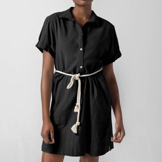 Half Placket Shirt Dress in color Black Image A1