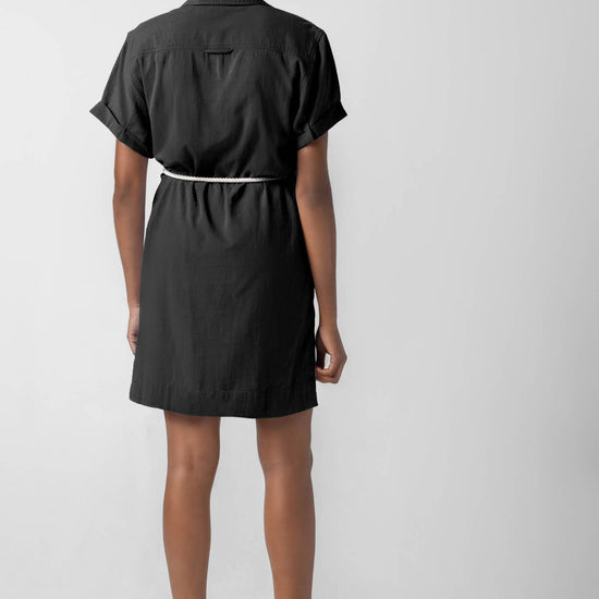 Half Placket Shirt Dress in color Black Image A2