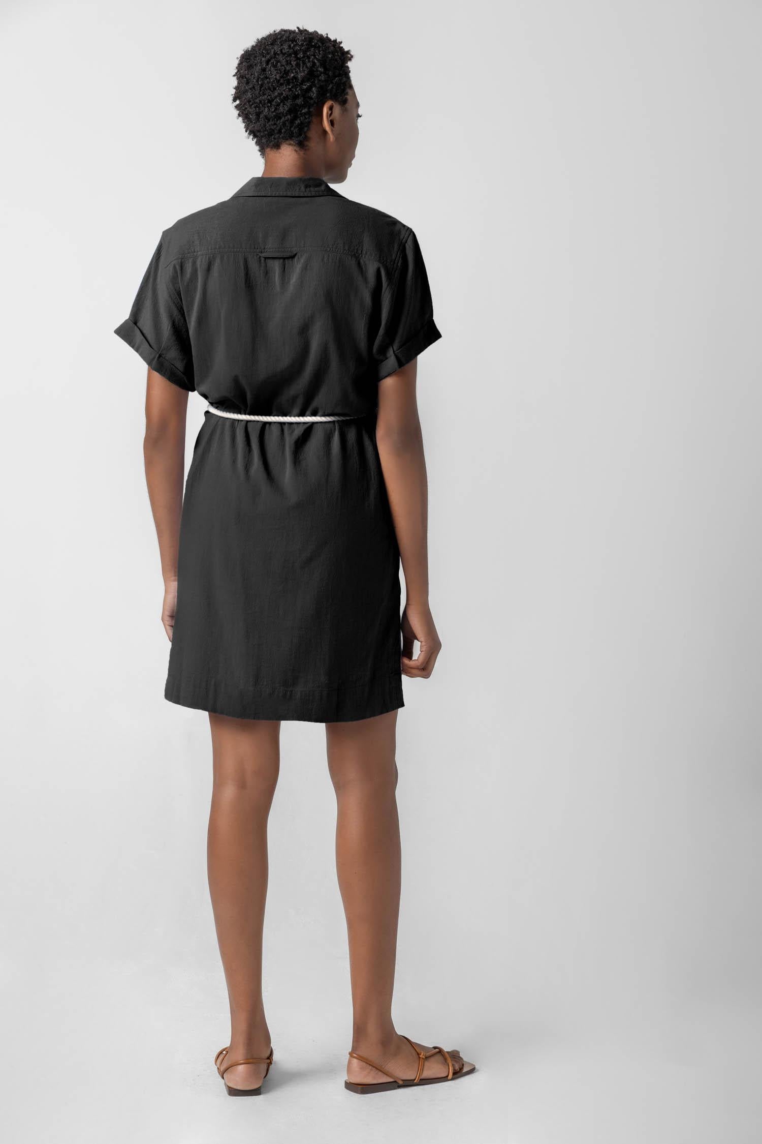Half Placket Shirt Dress in color Black Image A2