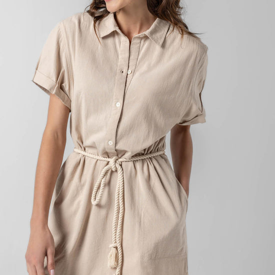 Half Placket Shirt Dress in color Flax Image A1