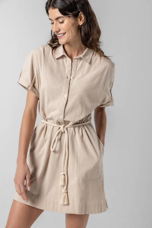 Half Placket Shirt Dress in color Flax Image A1