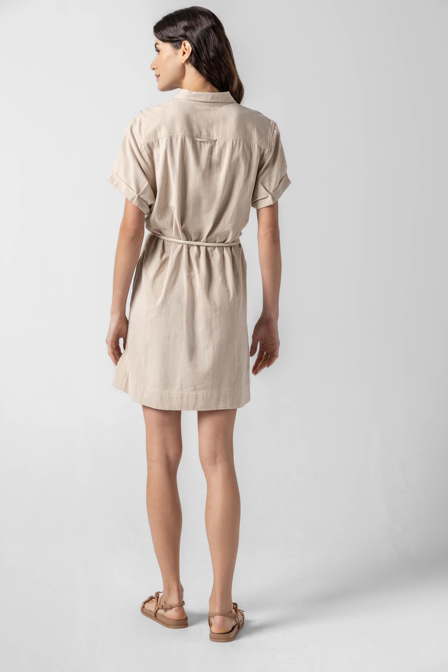 Half Placket Shirt Dress in color Flax Image A2