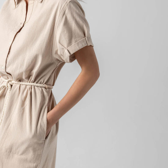 Half Placket Shirt Dress in color Flax Image A3