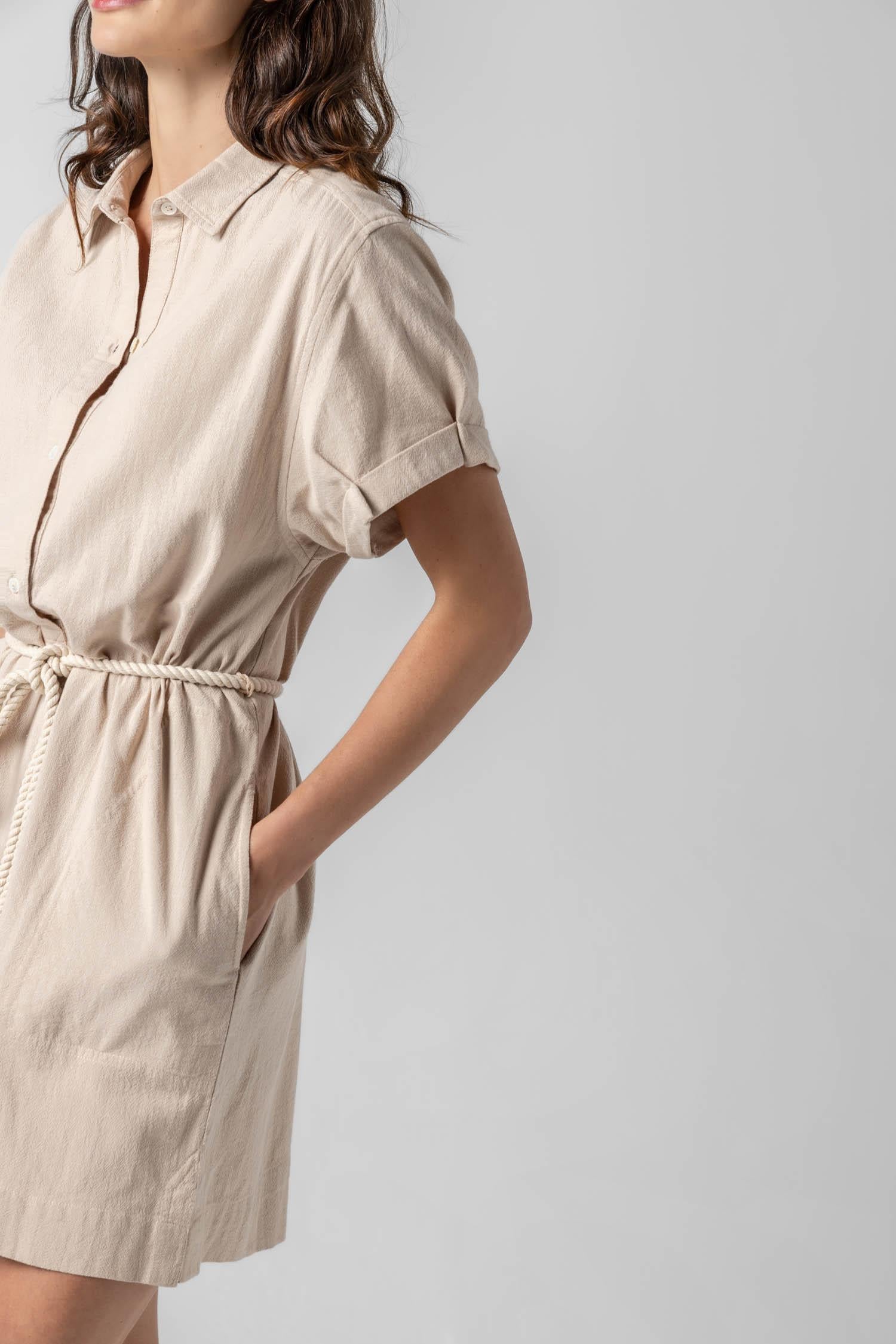 Half Placket Shirt Dress in color Flax Image A3