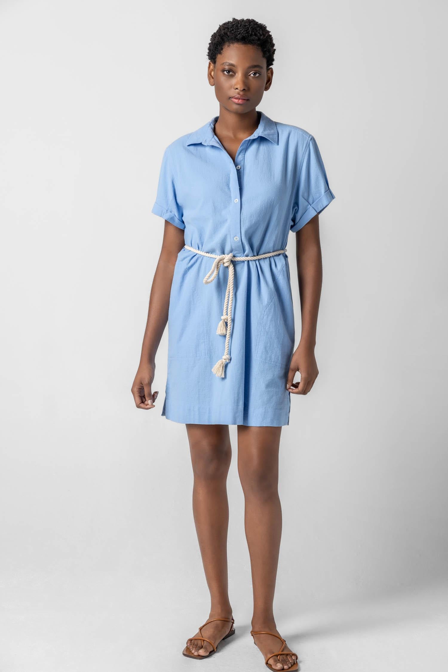 Half Placket Shirt Dress in color Malibu Image A1