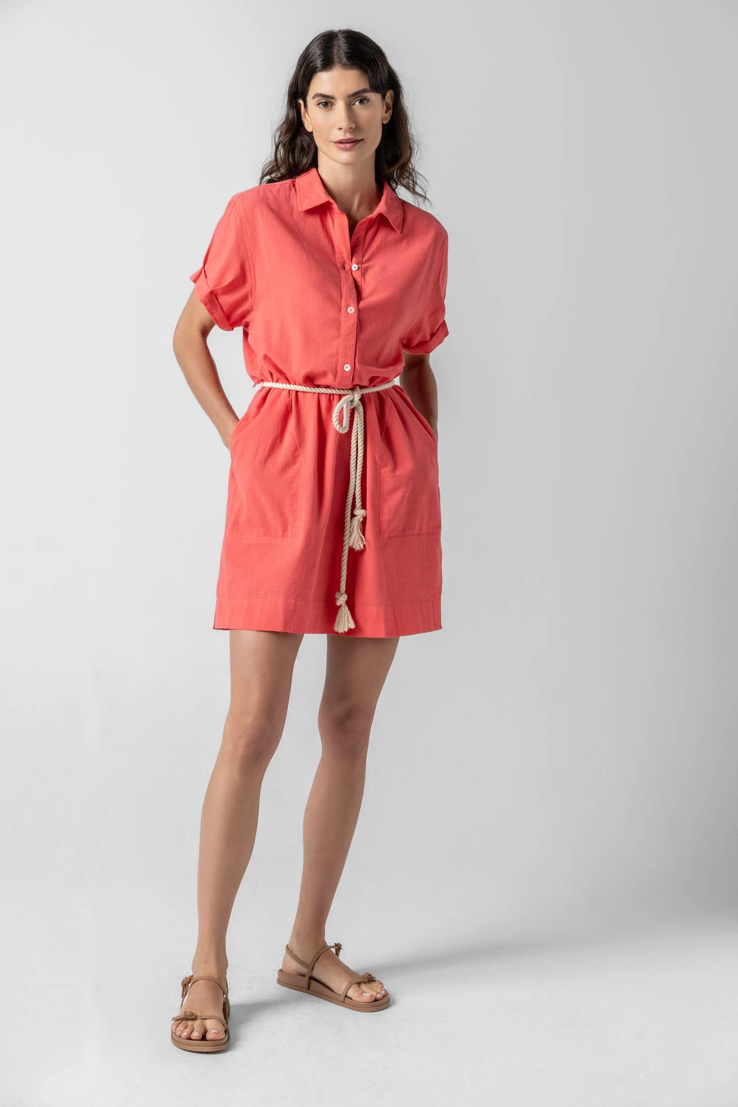 Half Placket Shirt Dress in color Reef Image A1