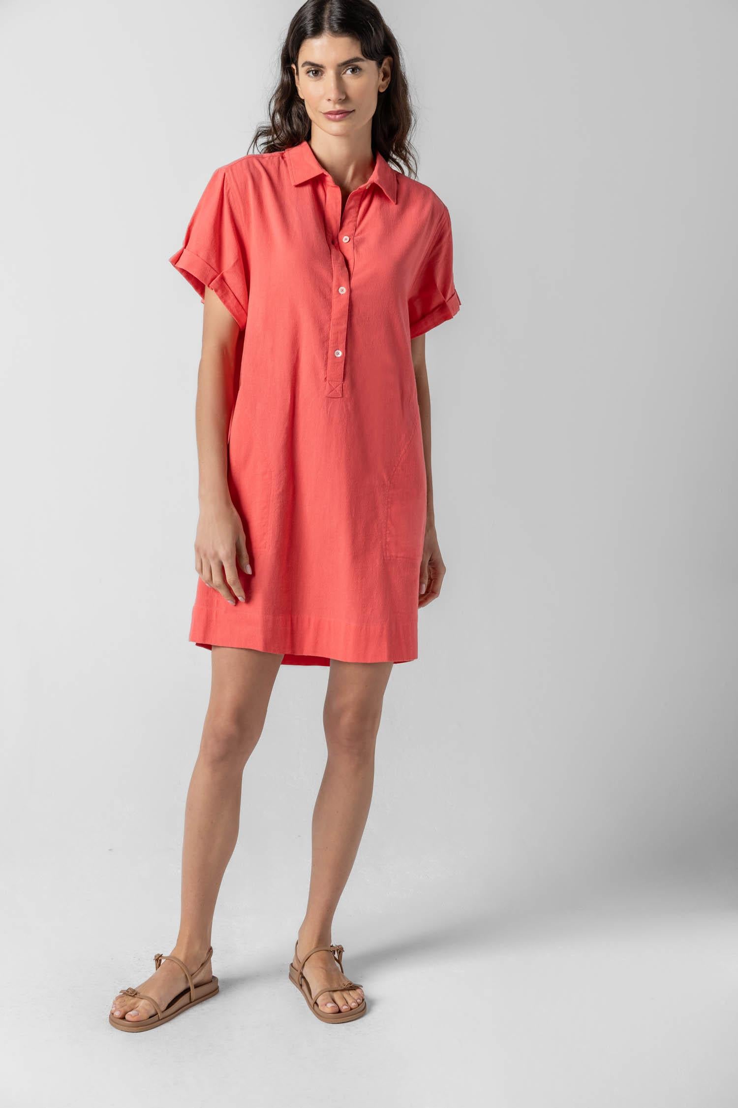 Half Placket Shirt Dress in color Reef Image A4