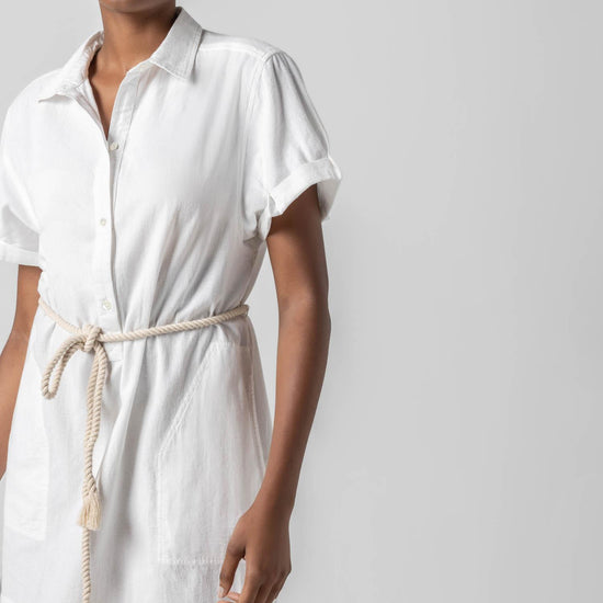 Half Placket Shirt Dress in color White Image A1