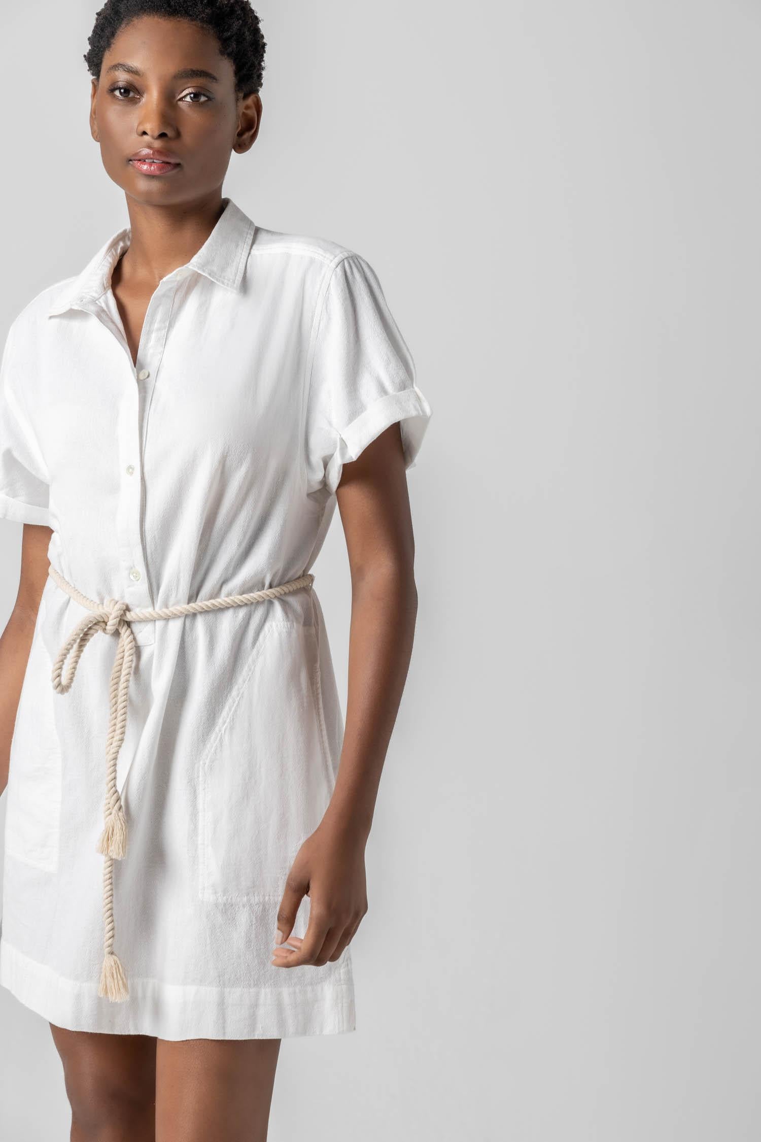 Half Placket Shirt Dress in color White Image A1