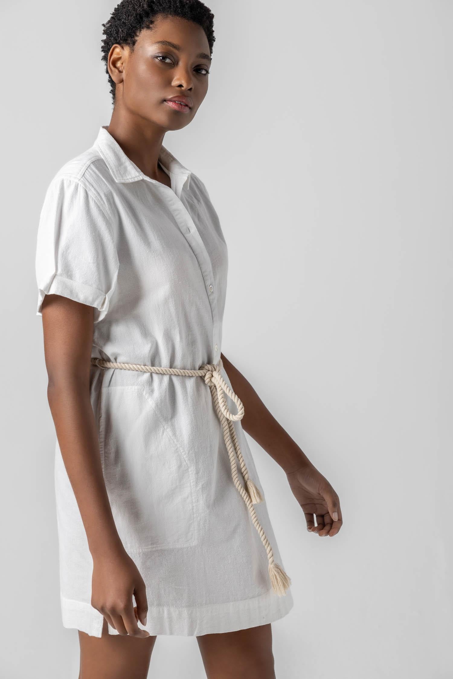 Half Placket Shirt Dress in color White Image A3