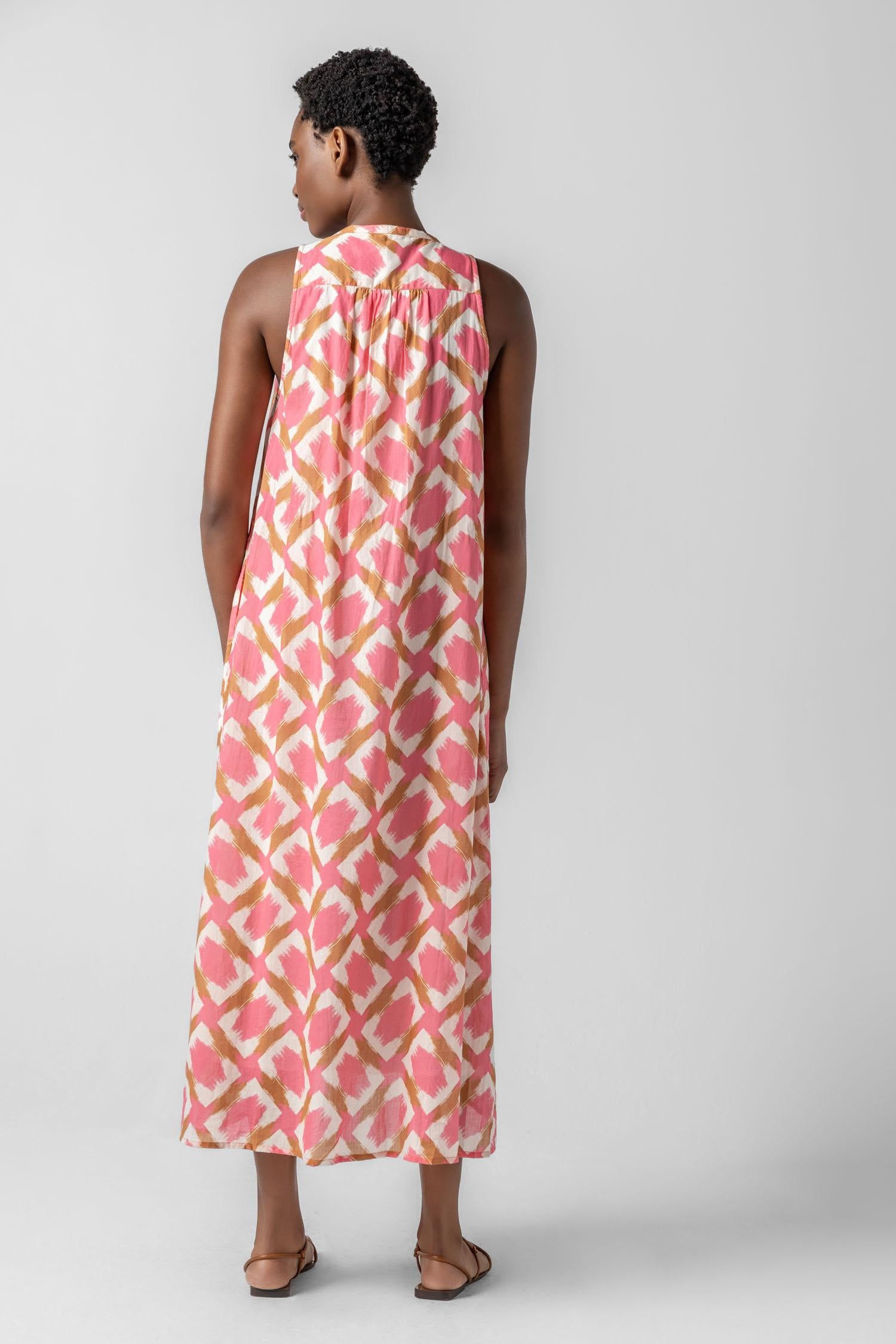 Split Neck Belted Maxi Dress in color Punch Ikat Print Image A4