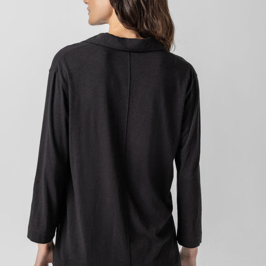 3/4 Sleeve Split Neck Tunic Womens Top Black A3