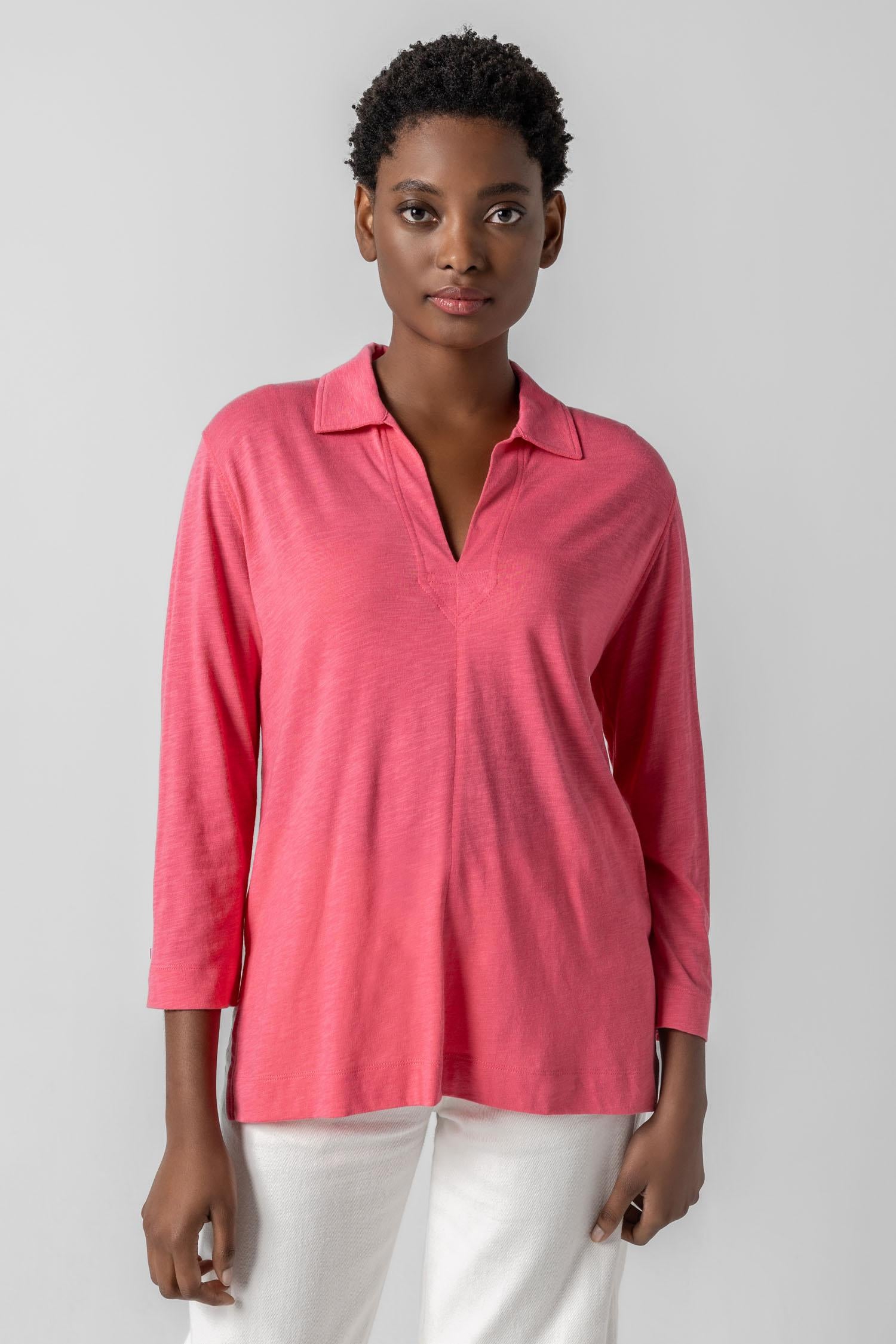 3/4 Sleeve Split Neck Tunic Womens Top Punch A1