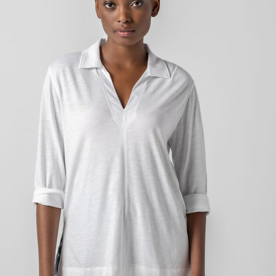 3/4 Sleeve Split Neck Tunic Womens Top White A1