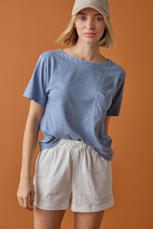 Easy Short Sleeve Pocket Tee in color Indigo Image C1