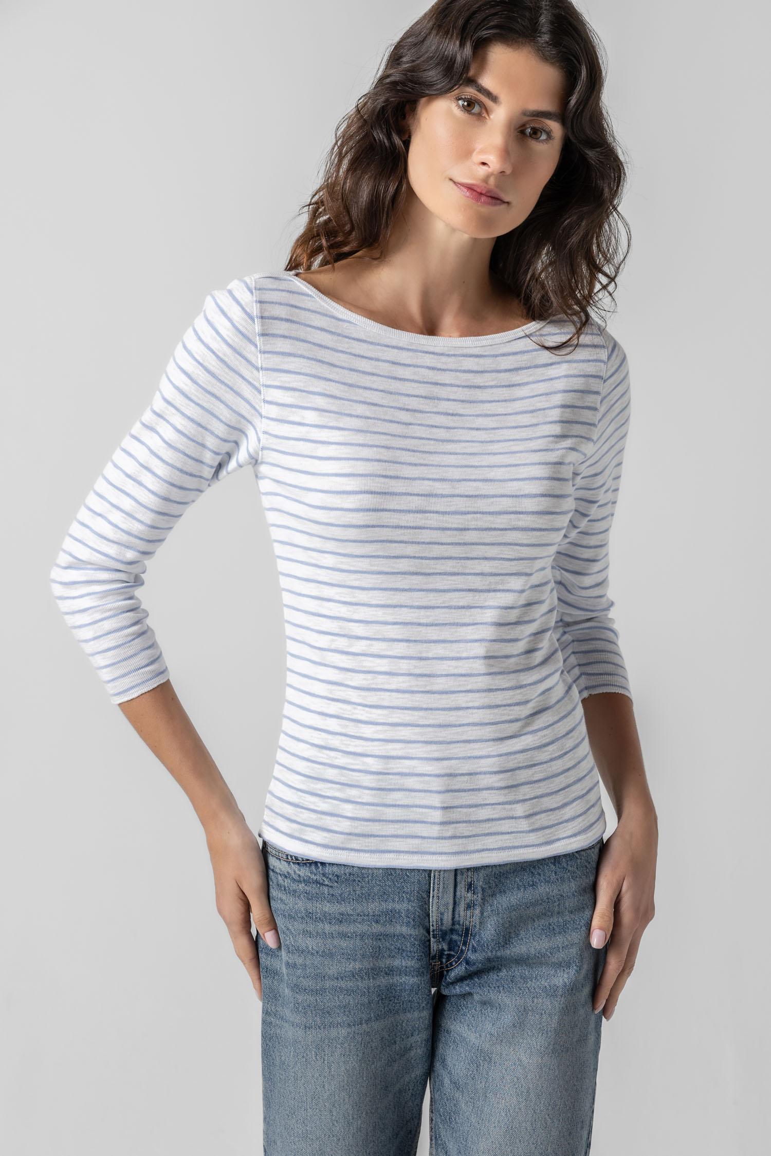 Striped 3/4 Sleeve Boatneck Womens Top Surf Stripe A1