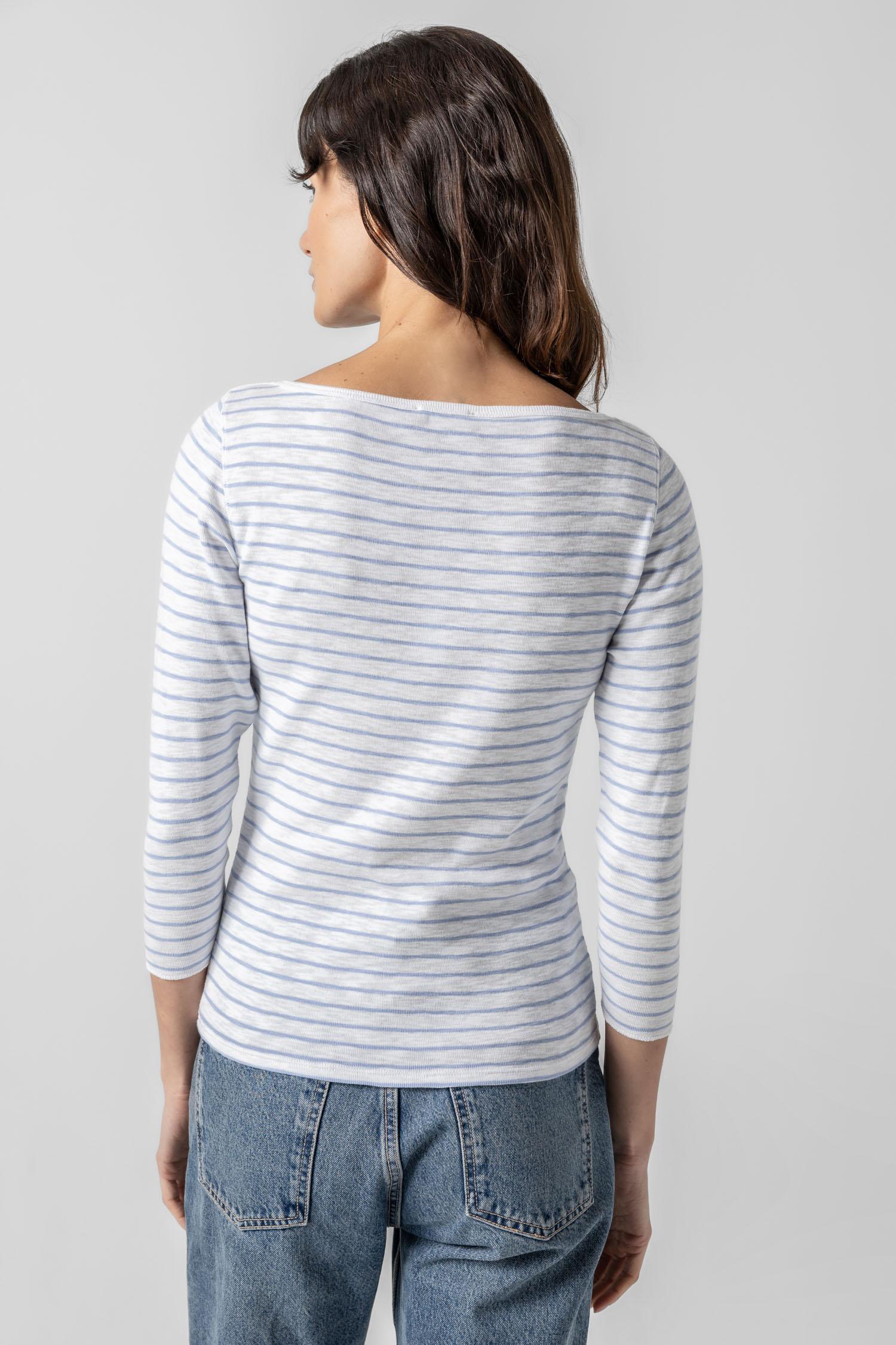 Striped 3/4 Sleeve Boatneck Womens Top Surf Stripe A2