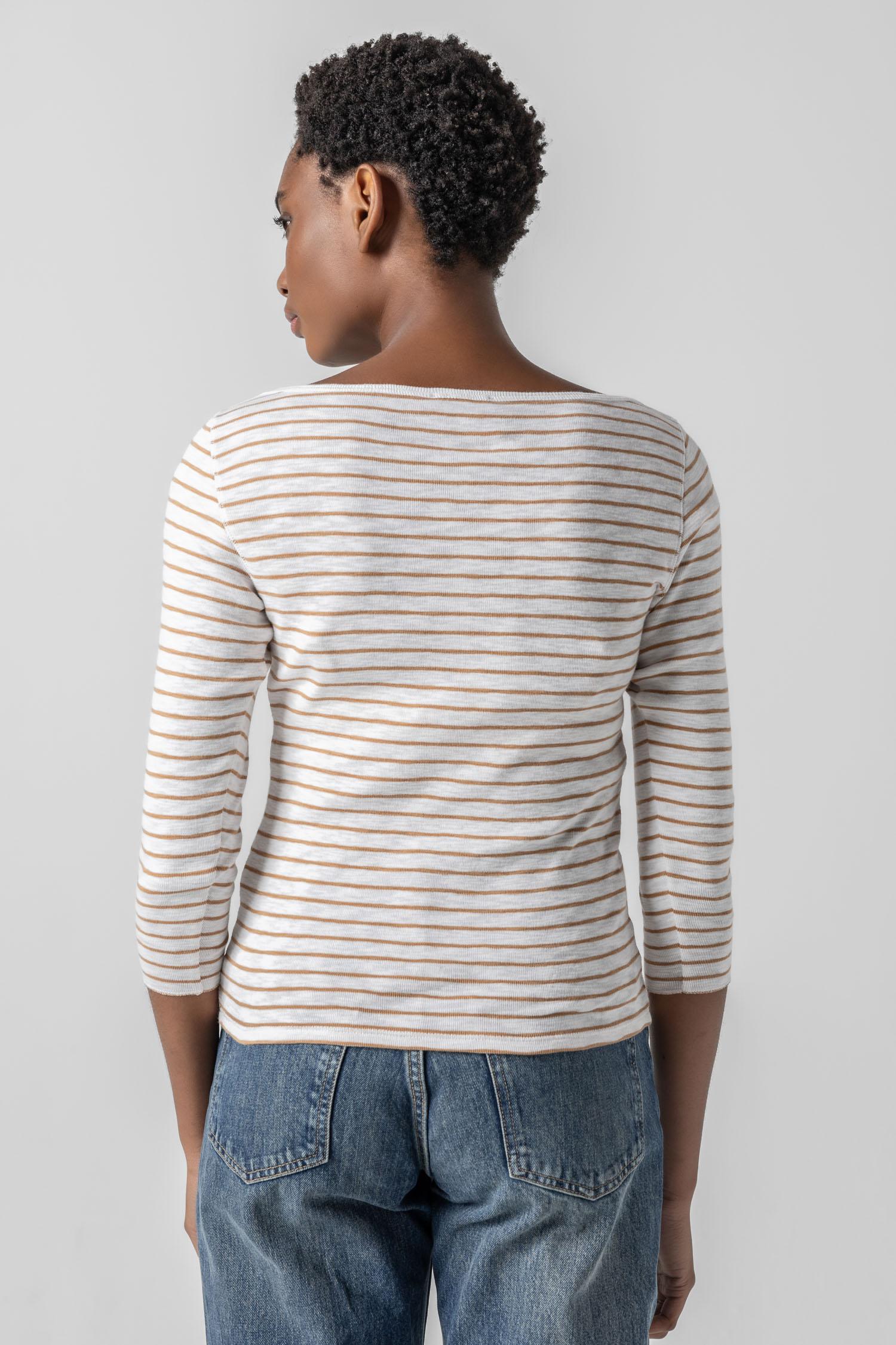 Striped 3/4 Sleeve Boatneck Womens Top Teak Stripe A2
