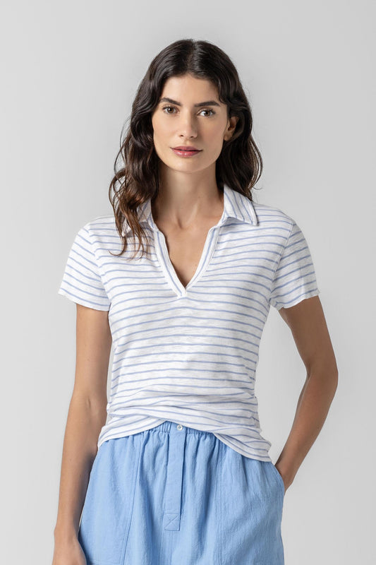 Striped Polo Tee Womens Top Surf Stripe A1
