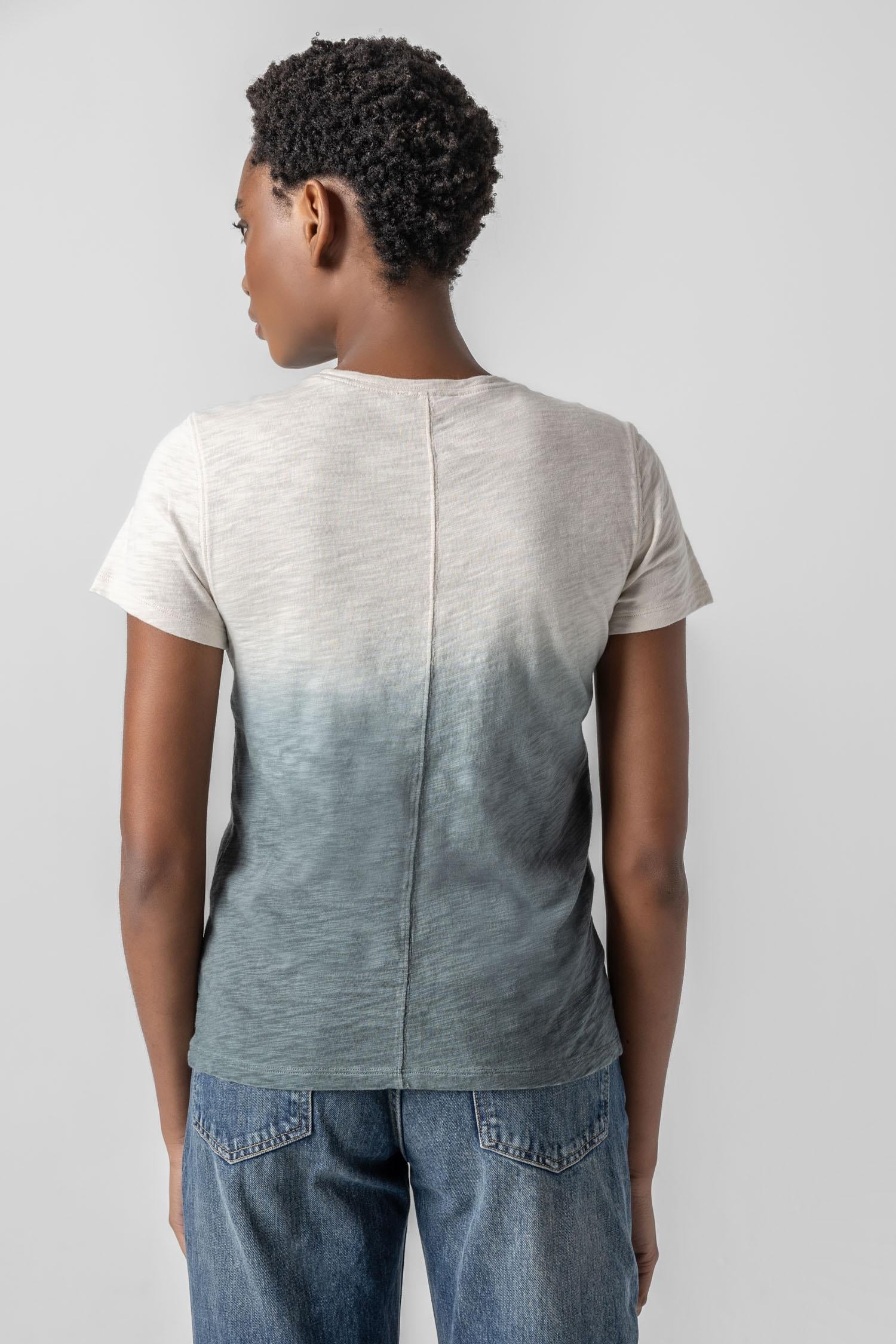 <p>We took a favorite silhouette and best-selling fabric and added a unique twist. Featuring the same flattering design as our solid version Using a hand-sprayed ombre effect, this tee has texture and adds novelty to your tee shirt collection. Designed with a back seam and a silhouette that skims the body without being too fitted, this style combines unique details with effortless wearability. It's the perfect addition to elevate your everyday looks.</p> Womens Top Vine Ombre A2