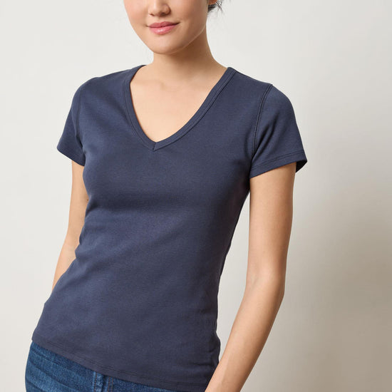 Short Sleeve V-Neck in color Dark Navy Image A1