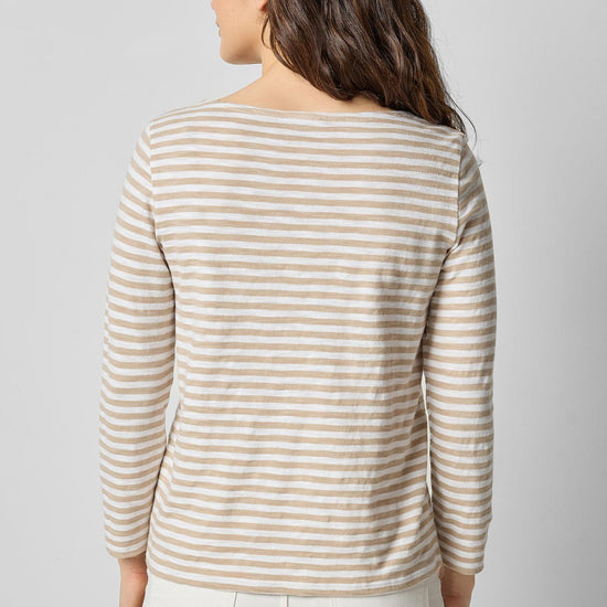 3/4 Sleeve Striped Boatneck in color Flax Stripe Image A2