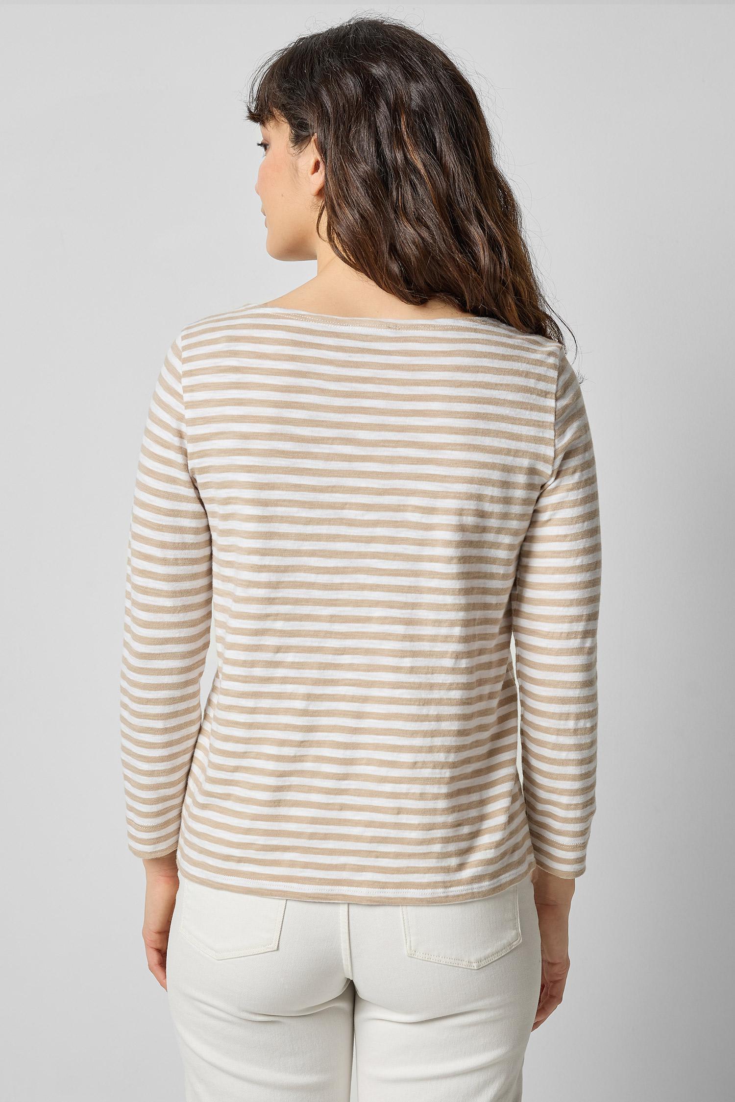 3/4 Sleeve Striped Boatneck in color Flax Stripe Image A2