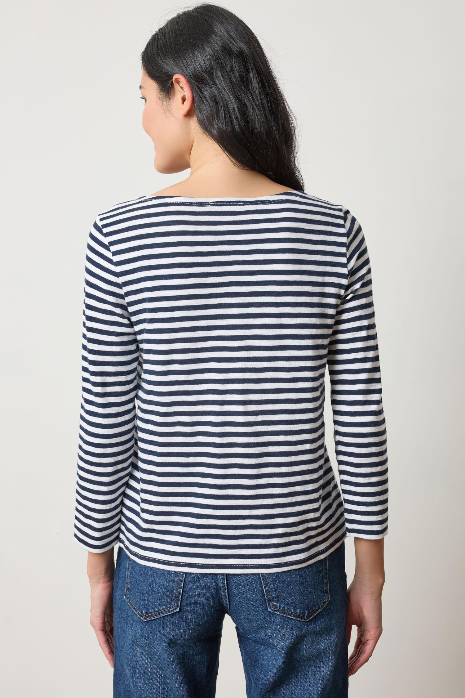3/4 Sleeve Striped Boatneck in color Navy Stripe Image A2