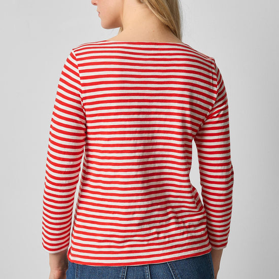 3/4 Sleeve Striped Boatneck in color Poppy Stripe Image A2