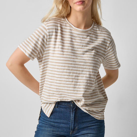 Striped Boyfriend Tee Womens Top Flax Stripe A1