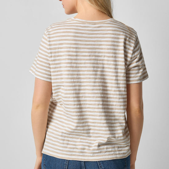 Striped Boyfriend Tee Womens Top Flax Stripe A2