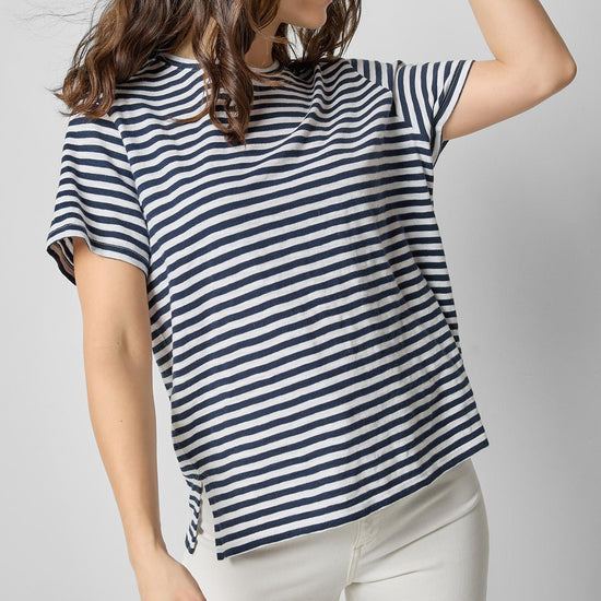 Striped Boyfriend Tee Womens Top Navy Stripe A1