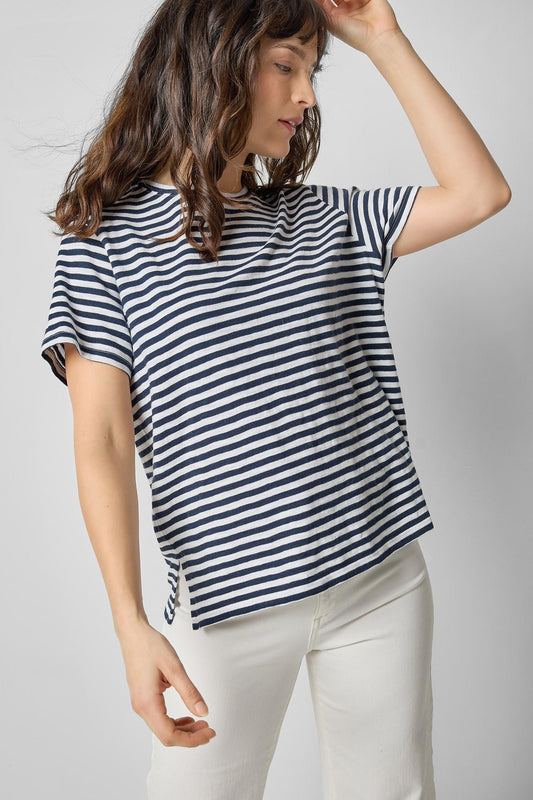 Striped Boyfriend Tee Womens Top Navy Stripe A1